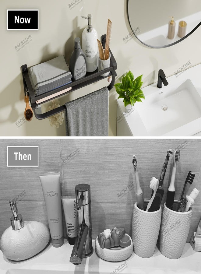 B BACKLINE رف مناشف ألومنيوم للحمام من باك لاين | مقاوم للتآكل والتقشير والخدوش | حامل مناشف للحمام مع رف للشامبو وغسول الوجه | قضيب مناشف مزود بخطافات (ضمان 3 سنوات) - Image 3